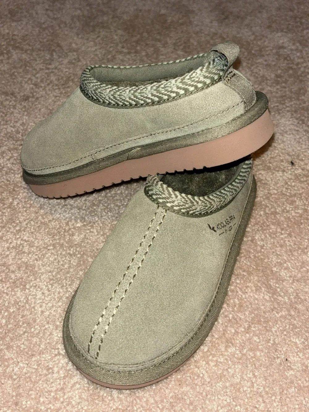 Koolaburra Olive Green Suede Slip-On Clog with Pink Sole